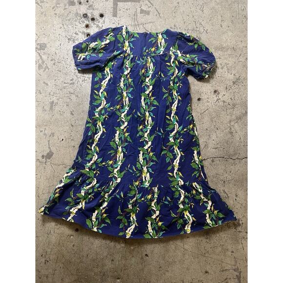 Vintage SHANNON MARIE Floral Hawaiian Blue Dress Size XL ruffle peplum‎ hem - Picture 2 of 9